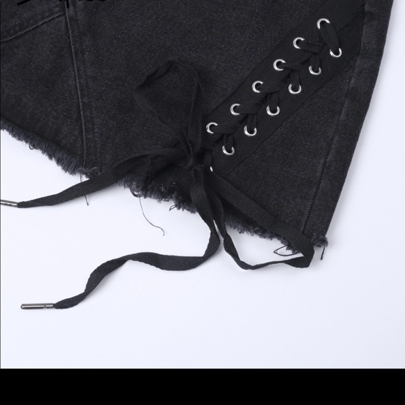 black denim lace up skirt - Picture 3 of 8